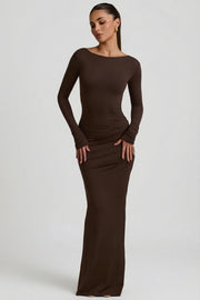 Oh Polly Regine robe longue marron chocolat modal