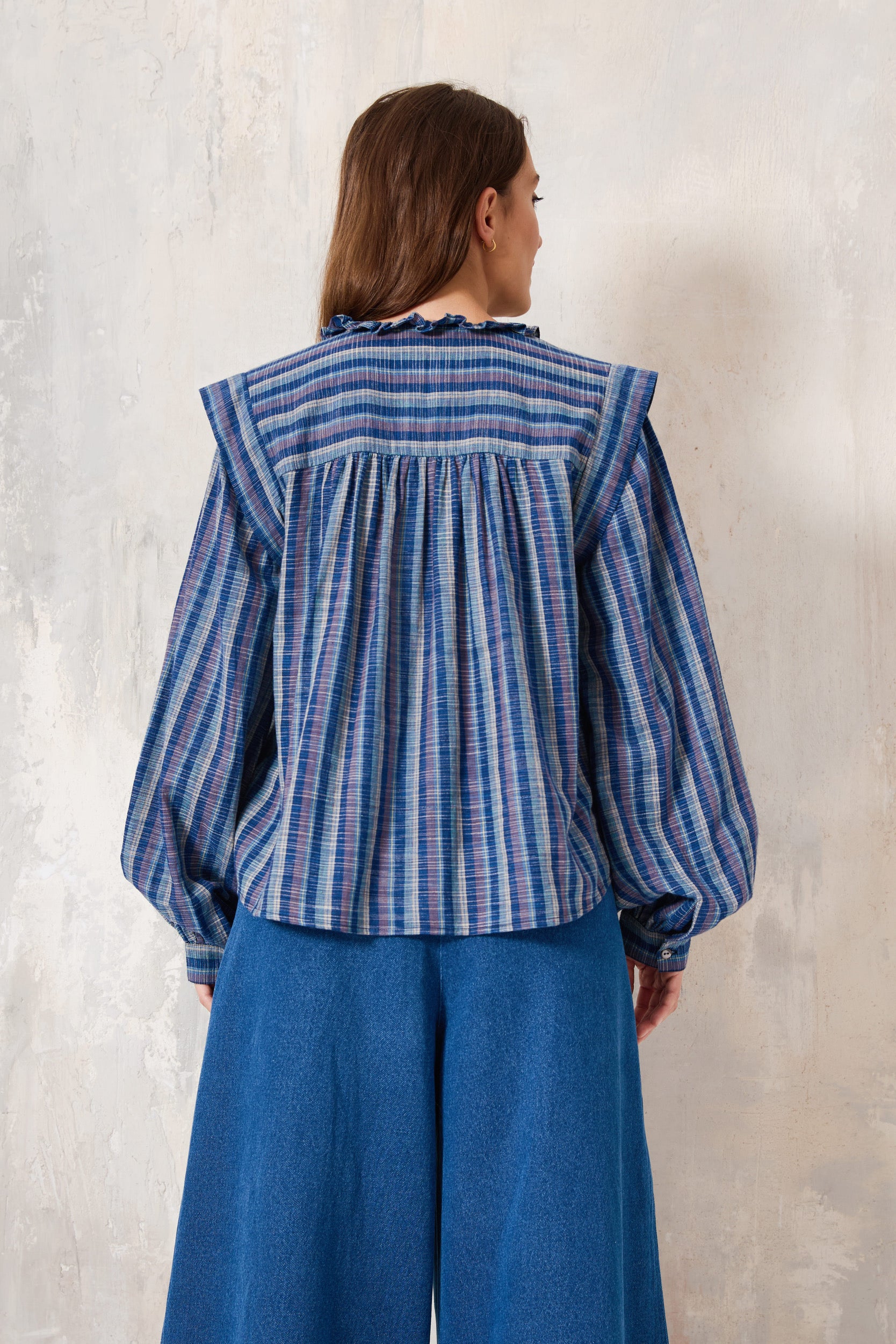 Chicosoleil Adriel chemise coton bleu carreaux brodée XS-XL