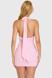 Oh Polly Isela Robe mini rose bubblegum à sequins