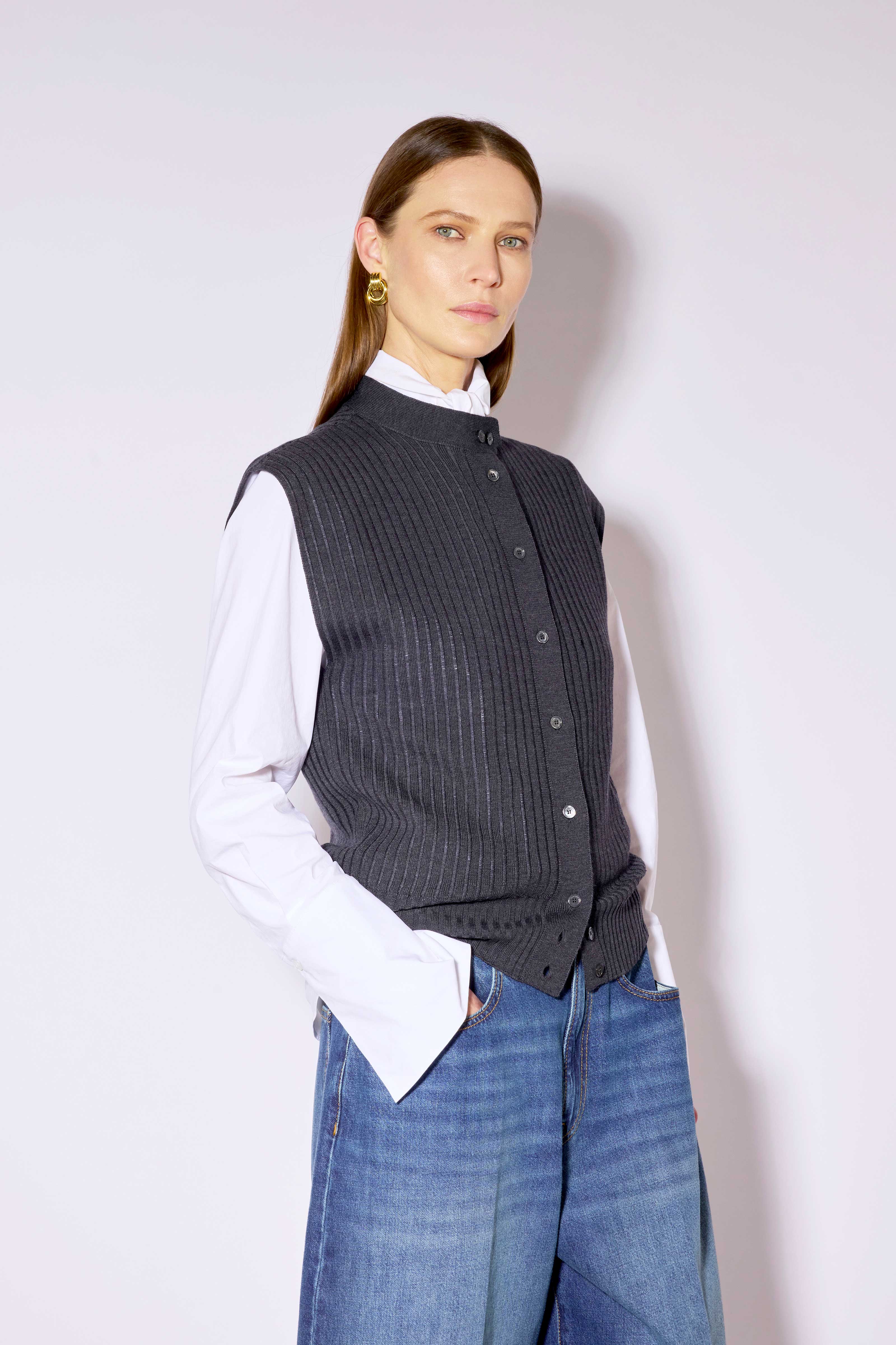 Liviana Conti Efron gilet laine mérinos anthracite M