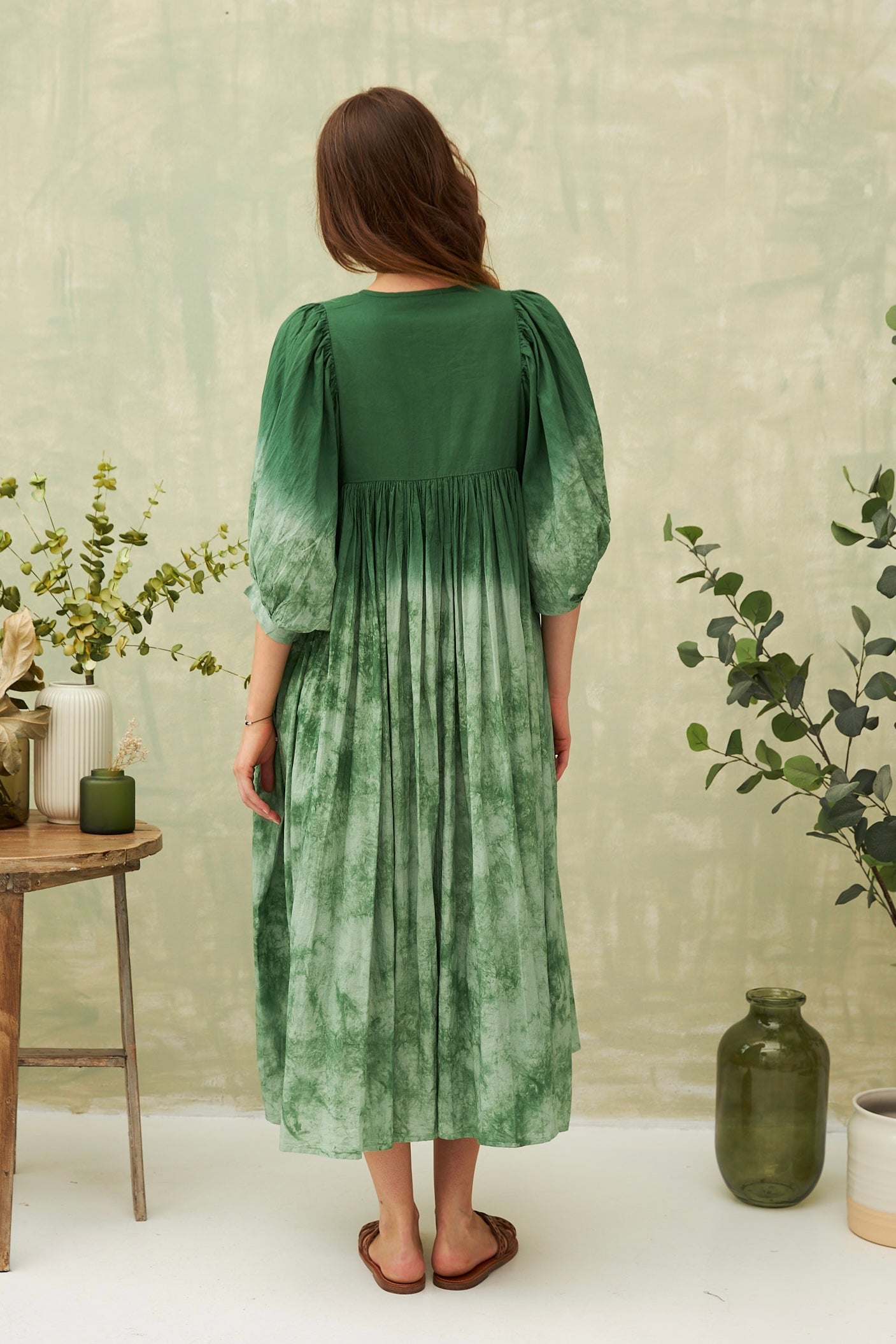 Chicosoleil Bayana robe longue verte tie dye coton