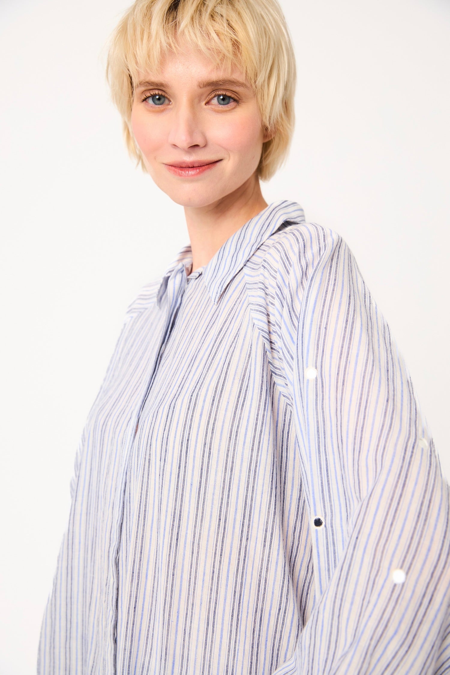 CHICOSOLEIL KIZUNA chemise blue stripe coton miroirs