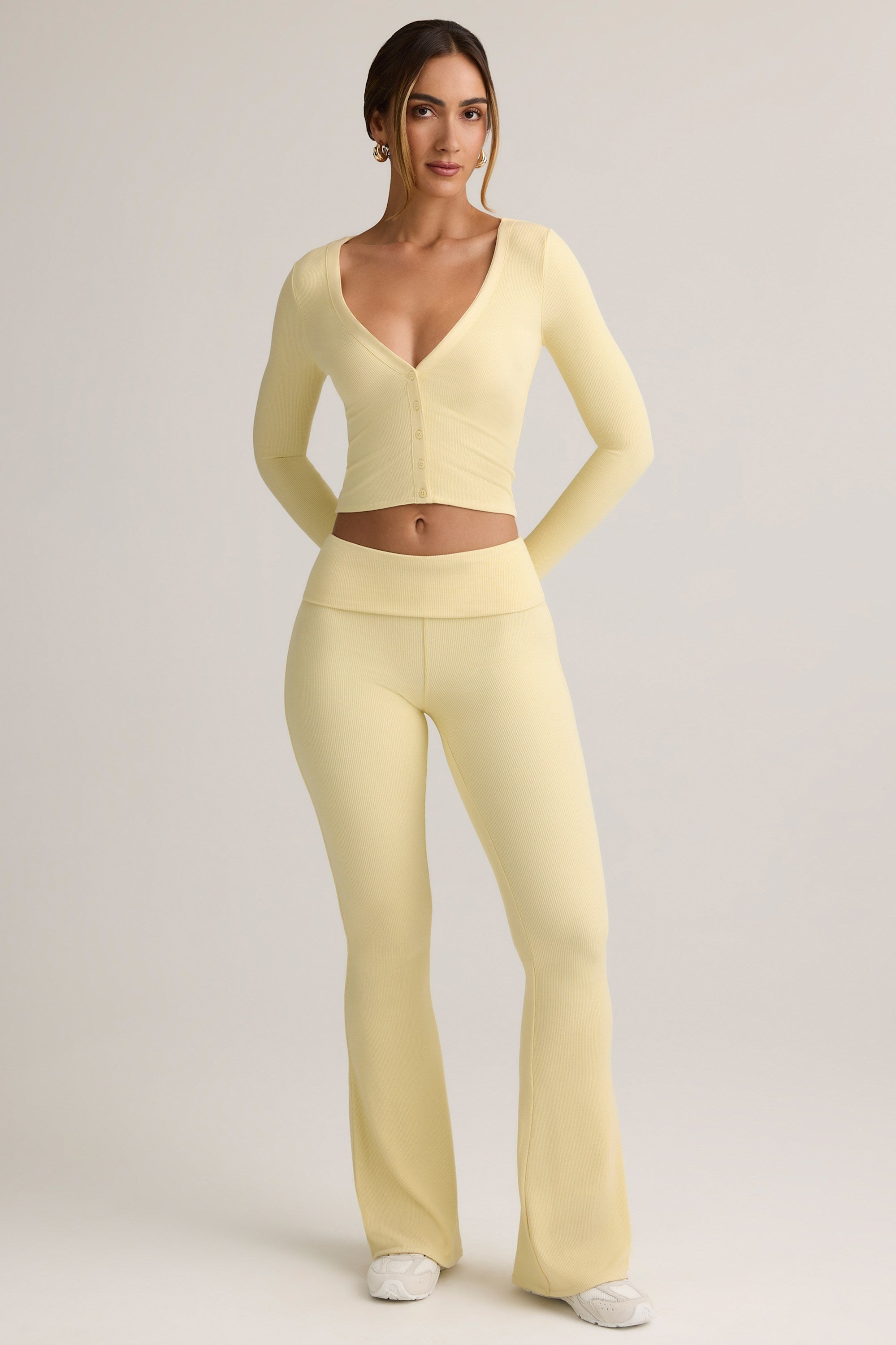 Oh Polly Jules pantalon flare jaune taille rabattue modal