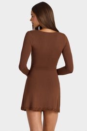 Oh Polly Luella Mini Robe Marron Cocoa Manches Longues