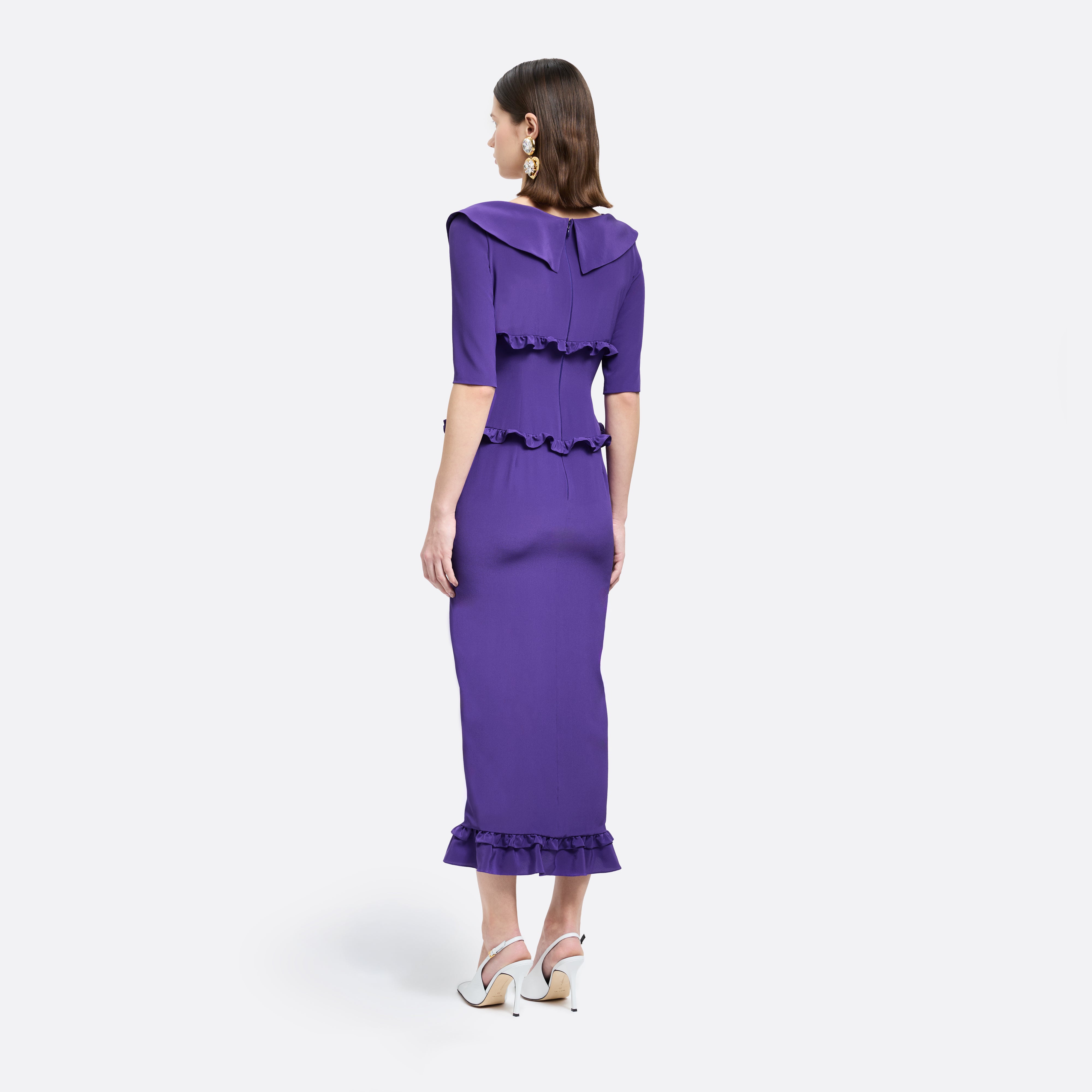 Alessandra Rich Dresses robe midi soie violet volants 38