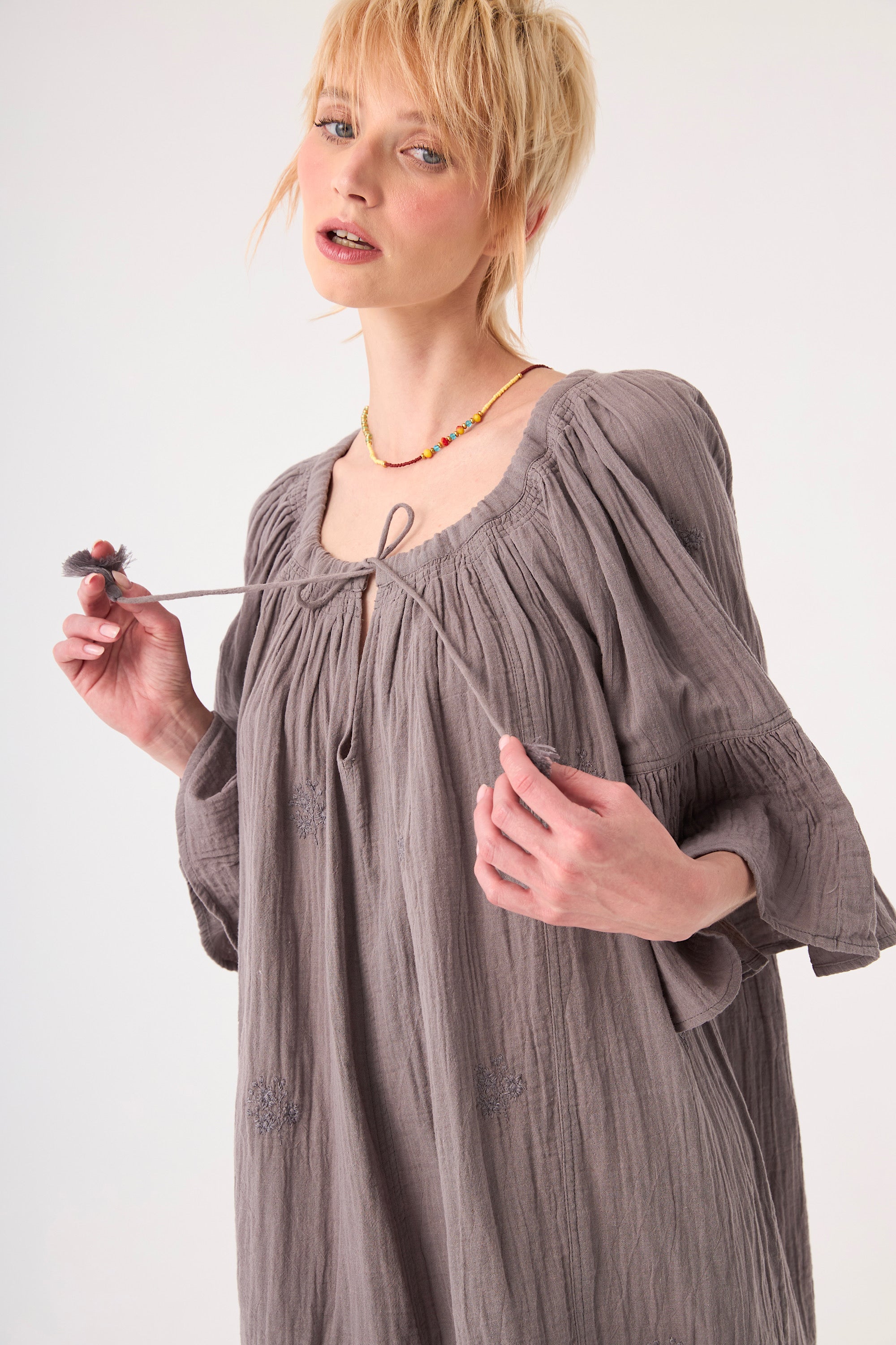 CHICOSOLEIL FAYE Robe Courte Gris Gaze Coton
