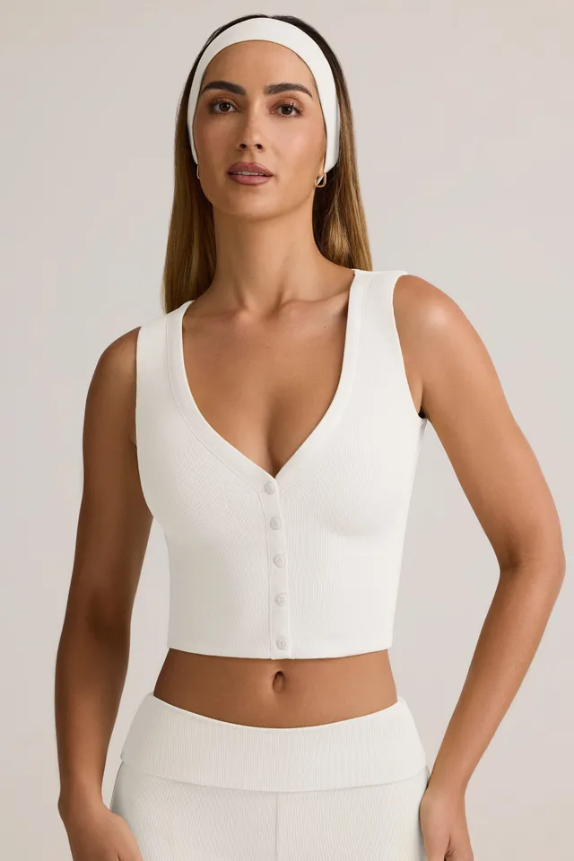 Oh Polly Tops Lene Top Blanc Côtelé Boutonné