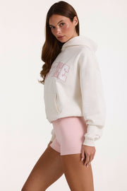 Oh Polly Oversized Applique Hoodie sweat femme ivoire BT11301