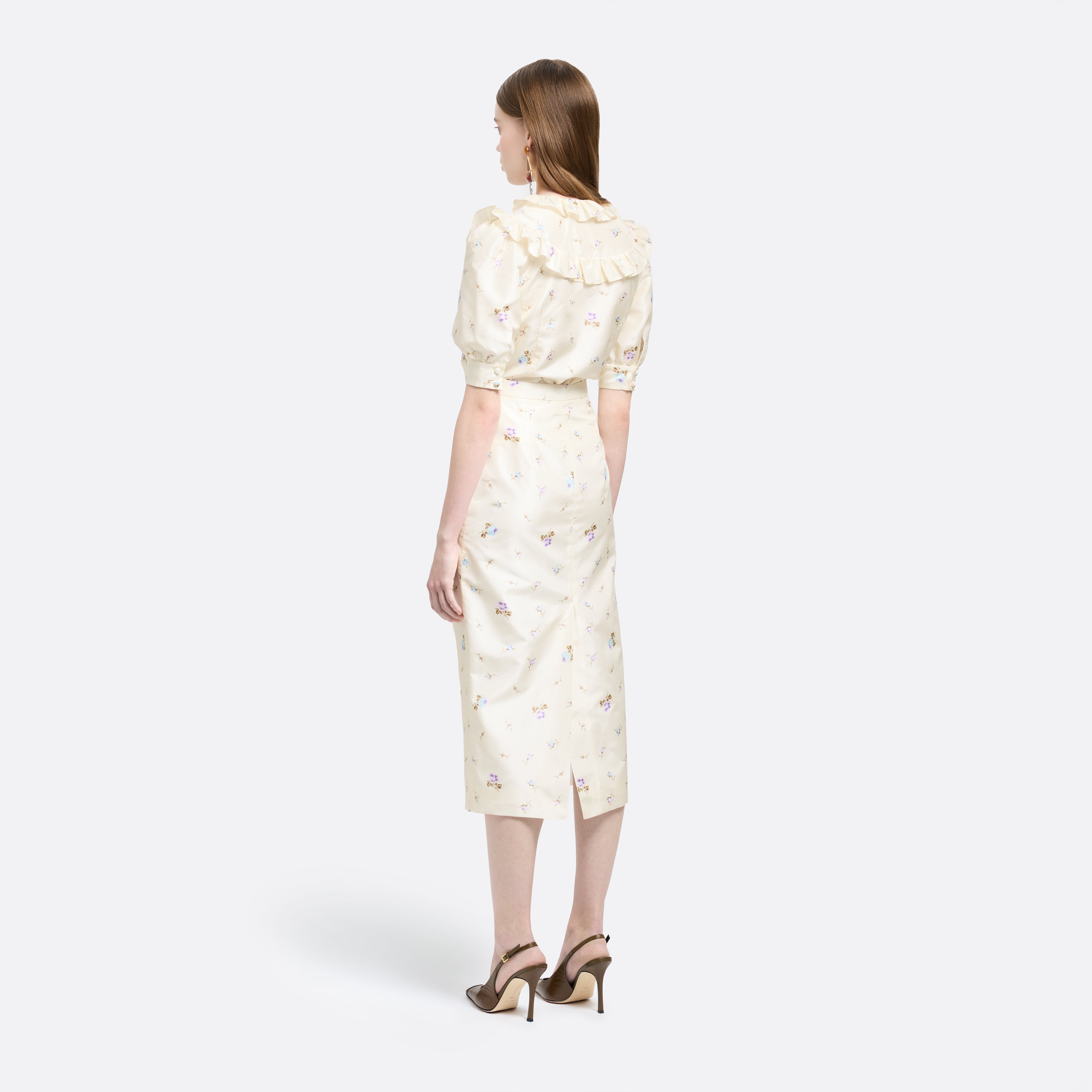 Alessandra Rich Skirts jupe midi soie fleurs blanc taffetas