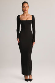 Oh Polly Lux robe longue noire col carré moulante