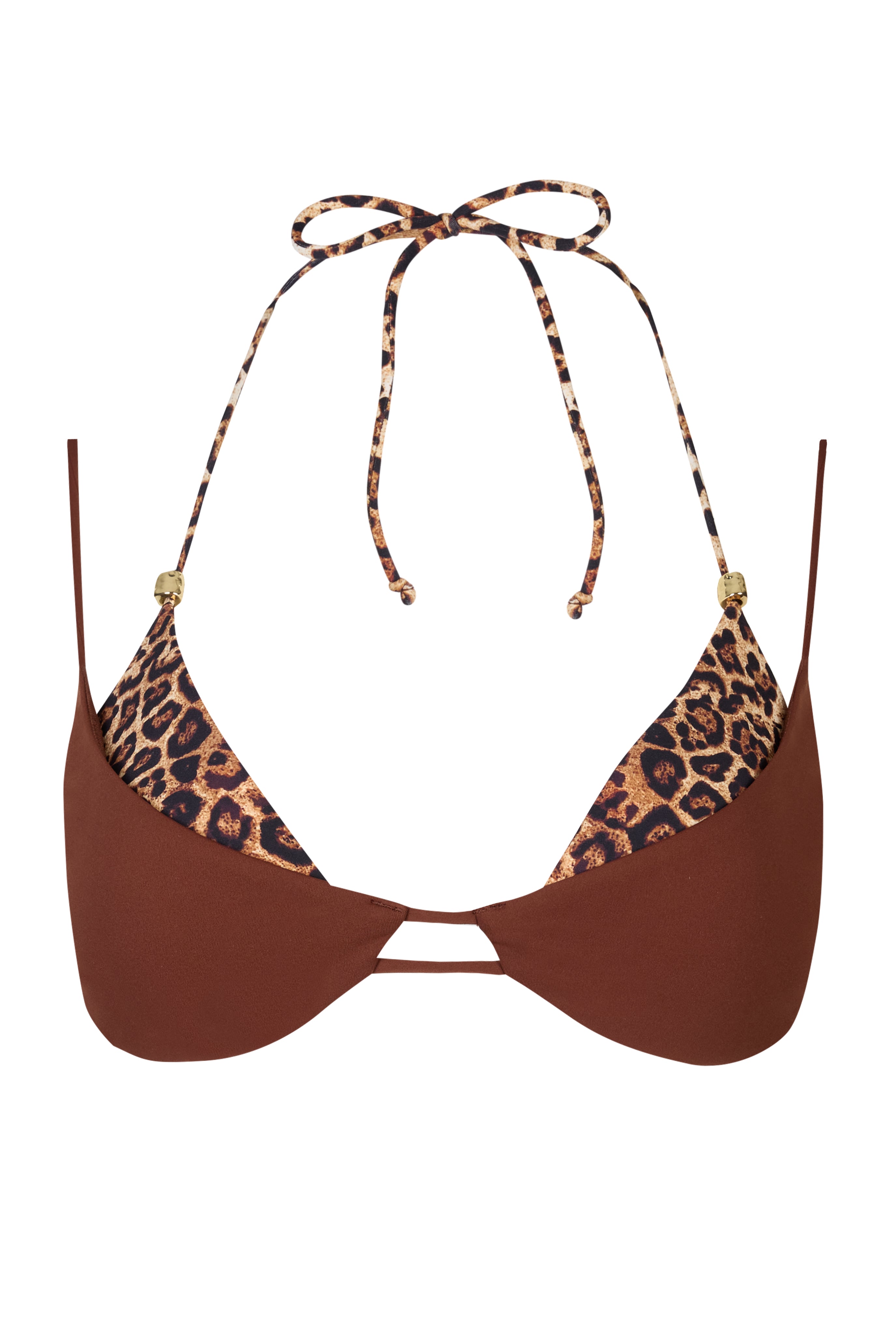 Oh Polly Swim Layered Bikini Top haut marron contrast