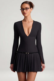 Oh Polly Fiorella robe mini plissée black manches longues