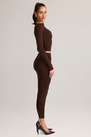 Oh Polly Roux 15441 Legging Marron 7/8 Taille Mi-Haute Modal