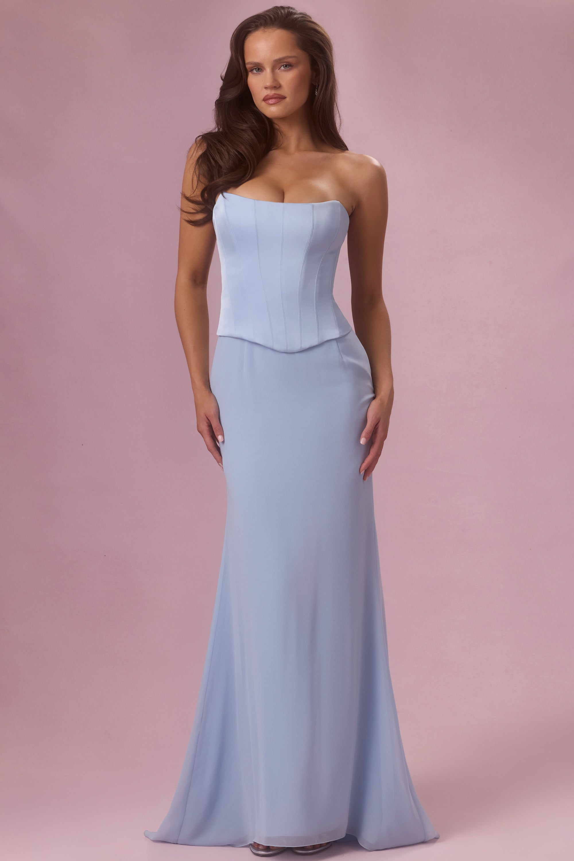 Oh Polly Avielle 15980 robe satin bleu ciel corset