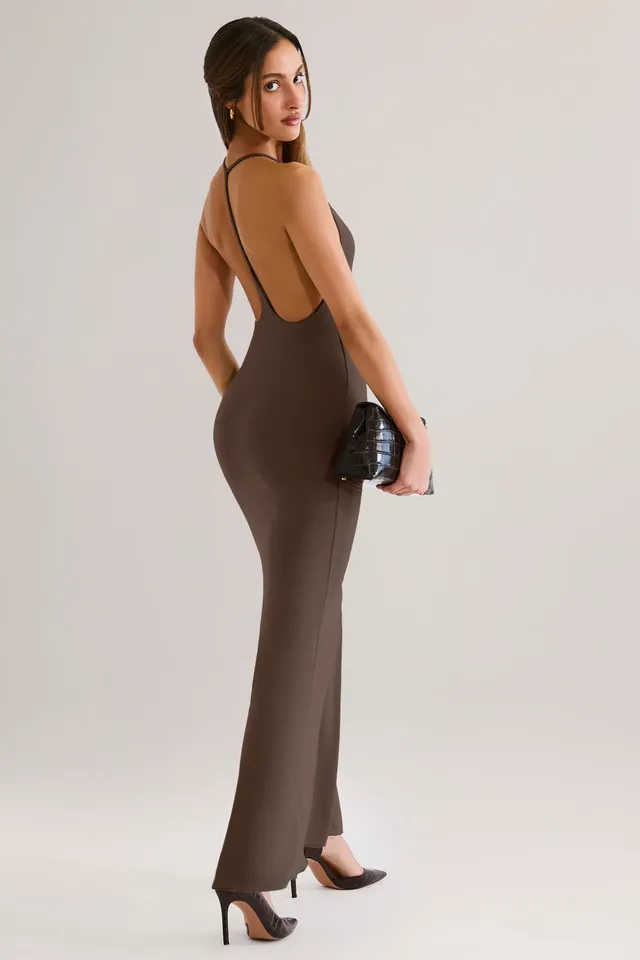 Oh Polly Leire Robe longue marron modal dos nu