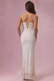 Oh Polly Embellished Primara Corset Maxi Robe Pearl