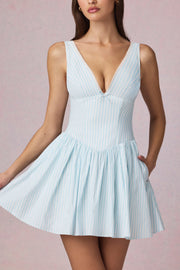 Oh Polly Dresses 14401 mini robe trapèze bleu Powder Blue Stripe