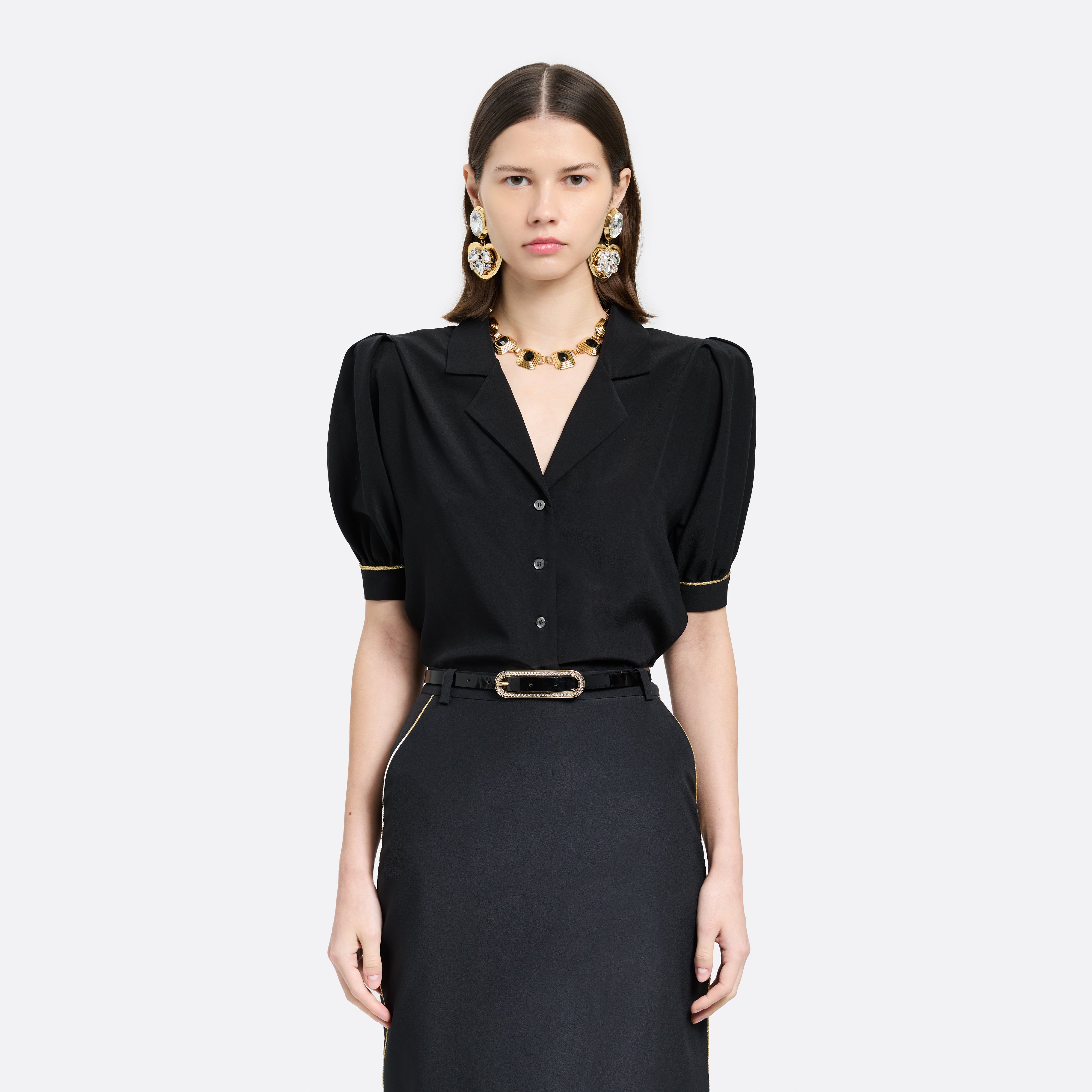 Alessandra Rich Ceinture fine cuir noir boucle cristal