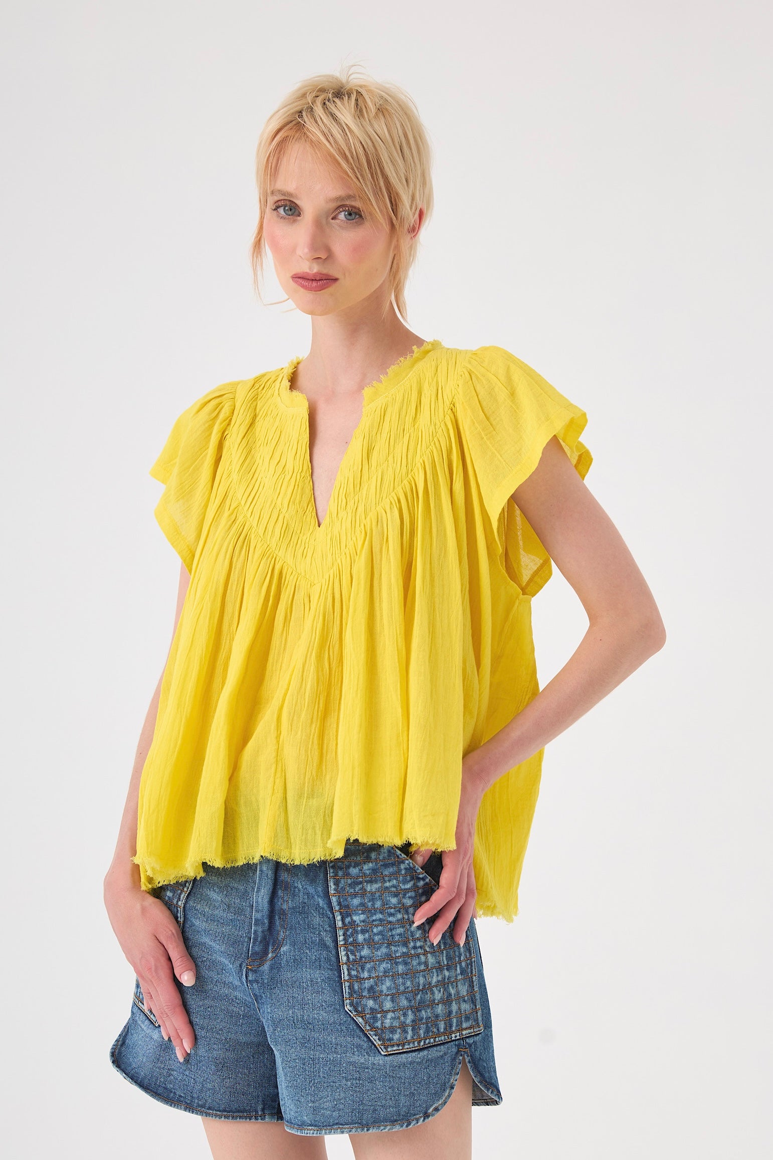 Chicosoleil Hari blouse jaune illuminating gaze coton