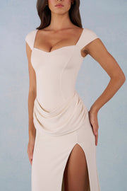 Oh Polly Elva Robe Maxi Ivoire Col Cœur Modal Fendue