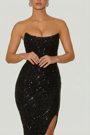 Oh Polly Embellished Kaleena robe bustier sequins noire