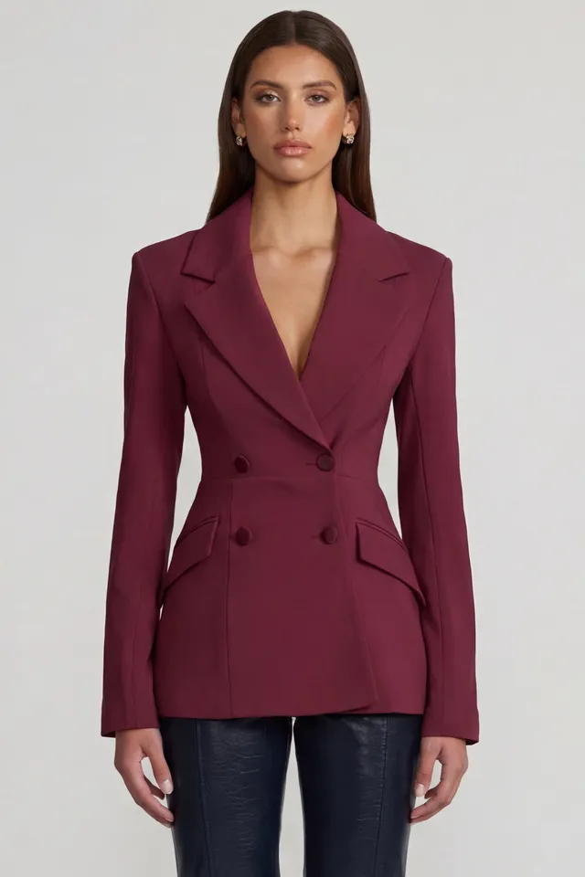 Oh Polly Marika Blazer Bordeaux Croisé Cintré Structuré