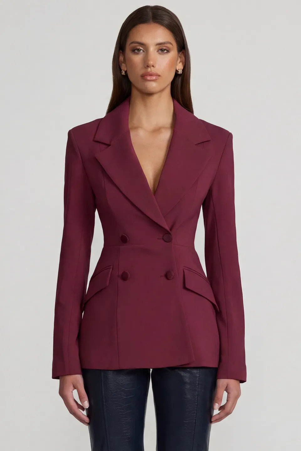 Oh Polly Marika Blazer Bordeaux Croisé Cintré Structuré