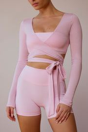 Oh Polly Tops crop top rose cache-cœur manches longues