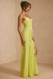 Oh Polly Perrine 6917 robe maxi vert lime corset satin