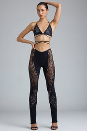 Oh Polly Stevie Pantalon Évasé Noir Strass Taille Mi-Haute