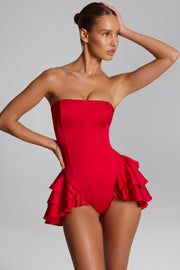 Oh Polly 14721 combishort corset rouge satin volants