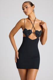 Oh Polly Lavinie robe mini noire cœur strass
