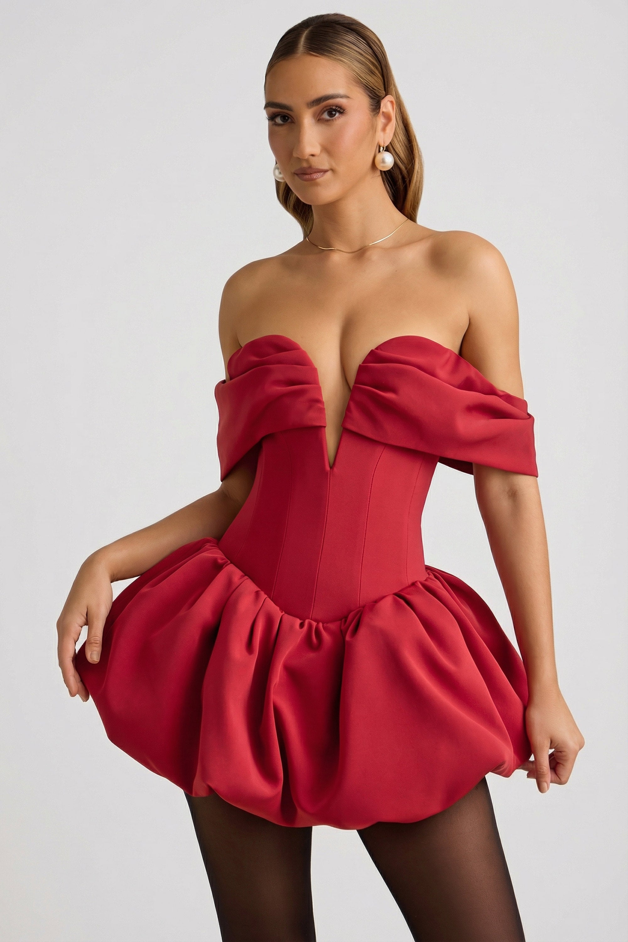 Oh Polly Jessamy robe mini corset rouge épaules dénudées