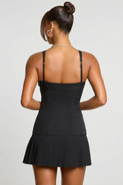Oh Polly 7568 robe mini noire twill taille basse plissée