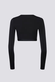 Oh Polly Tops BT02548 top crop cache-cœur noir jersey