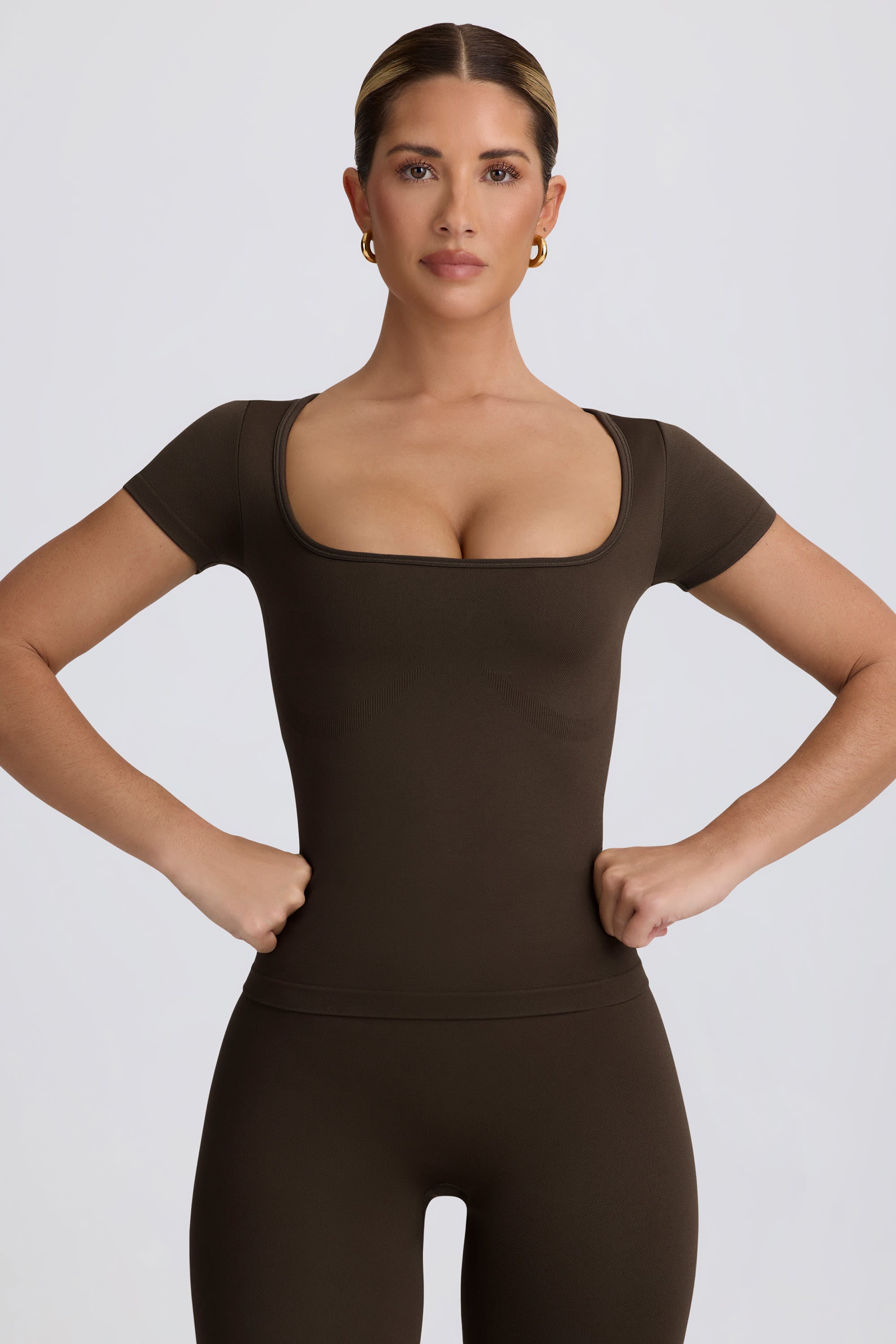 Oh Polly Super Sculpt t-shirt sport marron col carré