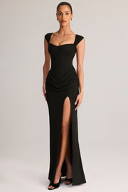 Oh Polly Elva Robe Maxi Noire Col Cœur Modal Fendue