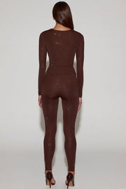 Oh Polly Cassie 14965 leggings jersey marron strass