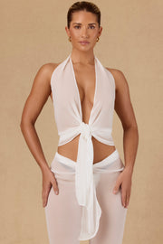 Oh Polly Harbour crop top blanc halterneck noué