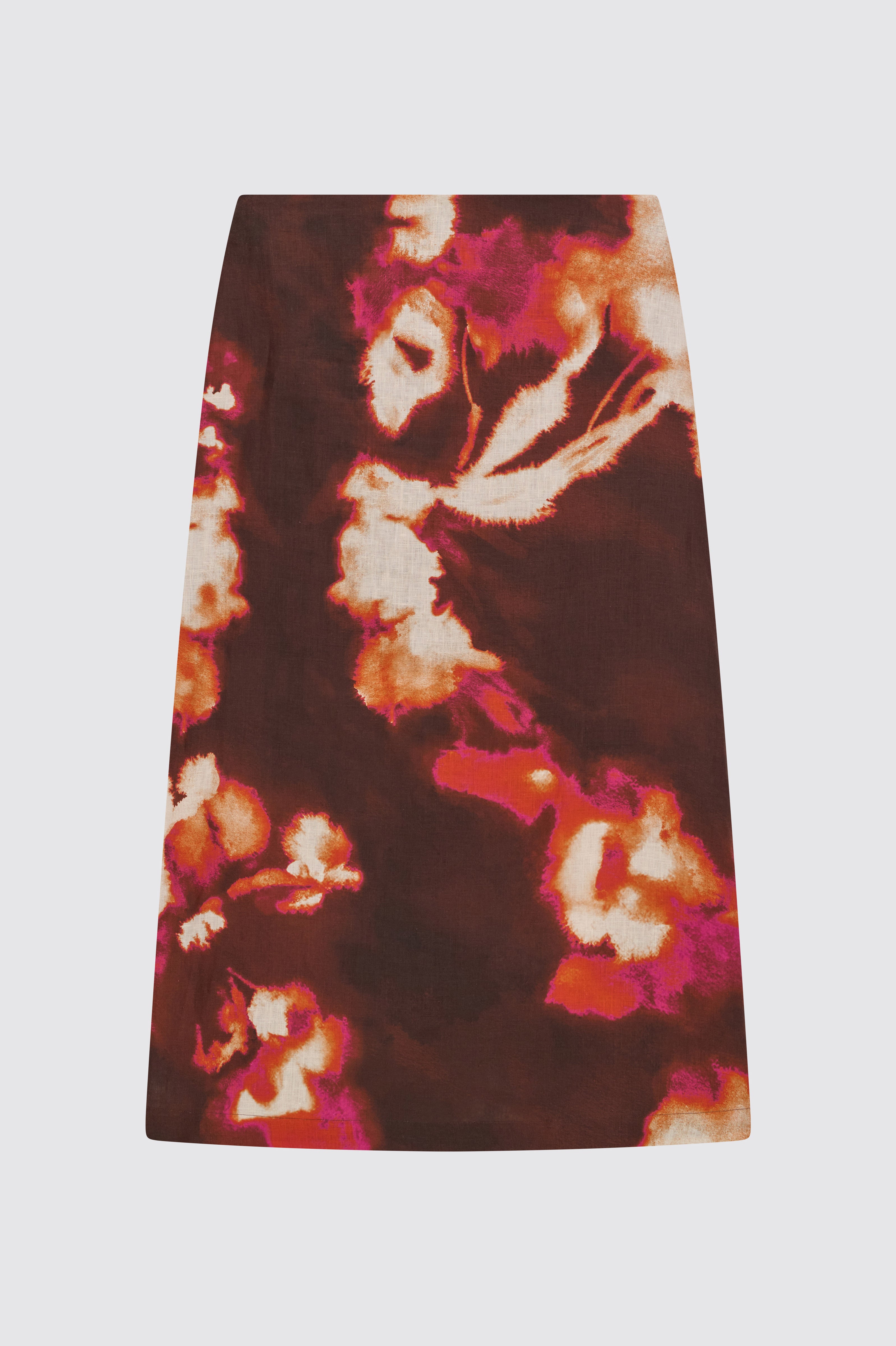 Liviana Conti Diana jupe midi lin bordeaux fleuri