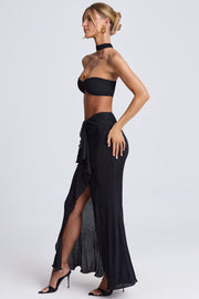 Oh Polly Skirts 9089 maxi jupe noire volants fendue