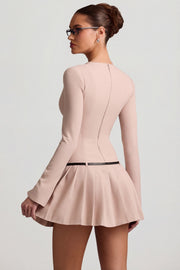 Oh Polly Fiorella robe mini plissée mushroom manches longues