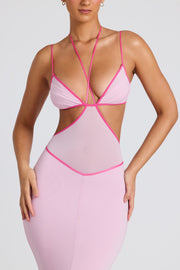 Oh Polly Bella robe soirée rose pâle cut-out sirène