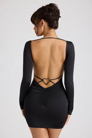 Oh Polly Demelza Robe Mini Noire Manches Longues Bodycon