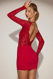 Oh Polly Eirlys robe mini dentelle rouge col bateau