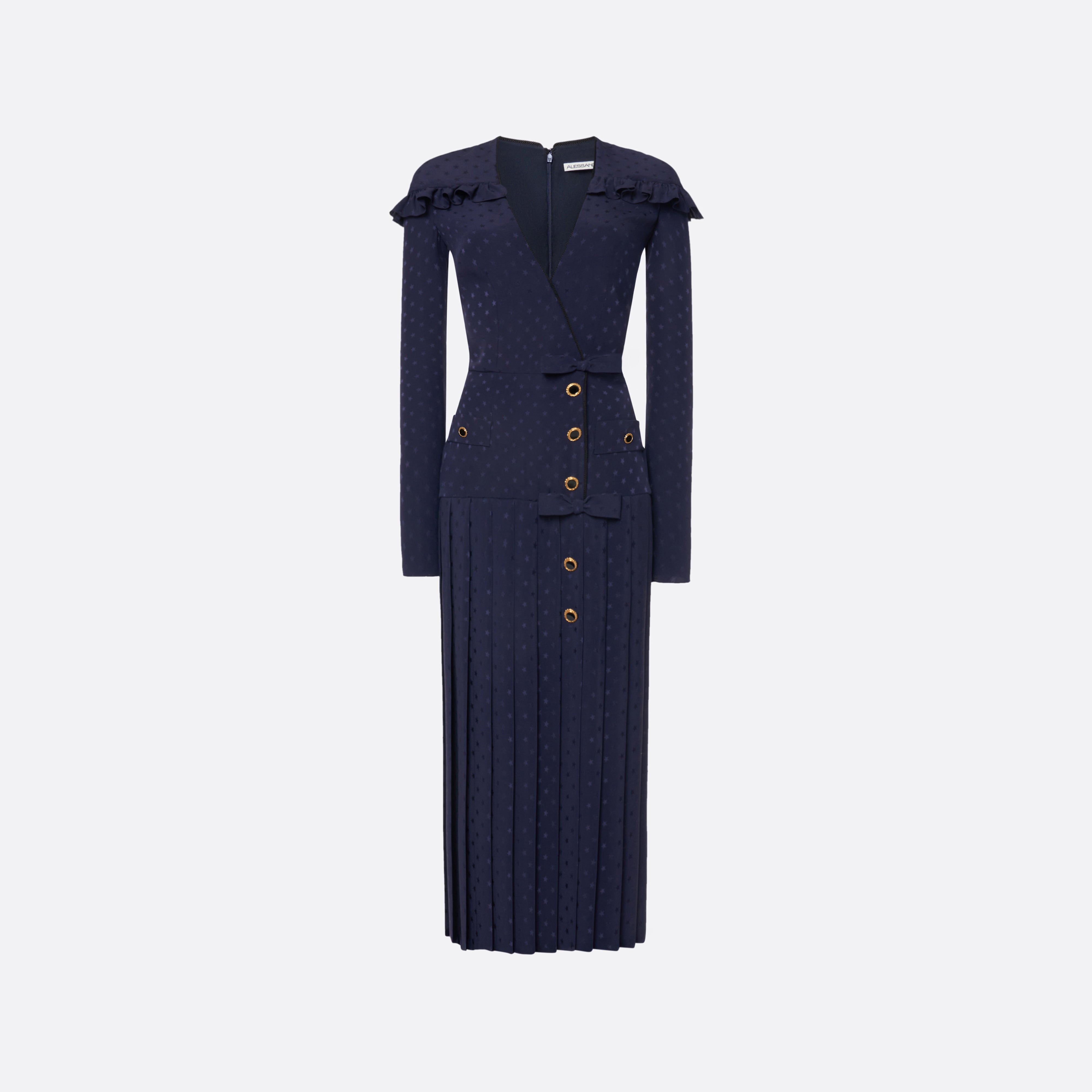 Alessandra Rich Silk Jacquard robe midi bleu marine 40