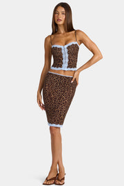 Oh Polly Menita Jupe Midi Léopard Taille Basse Dentelle