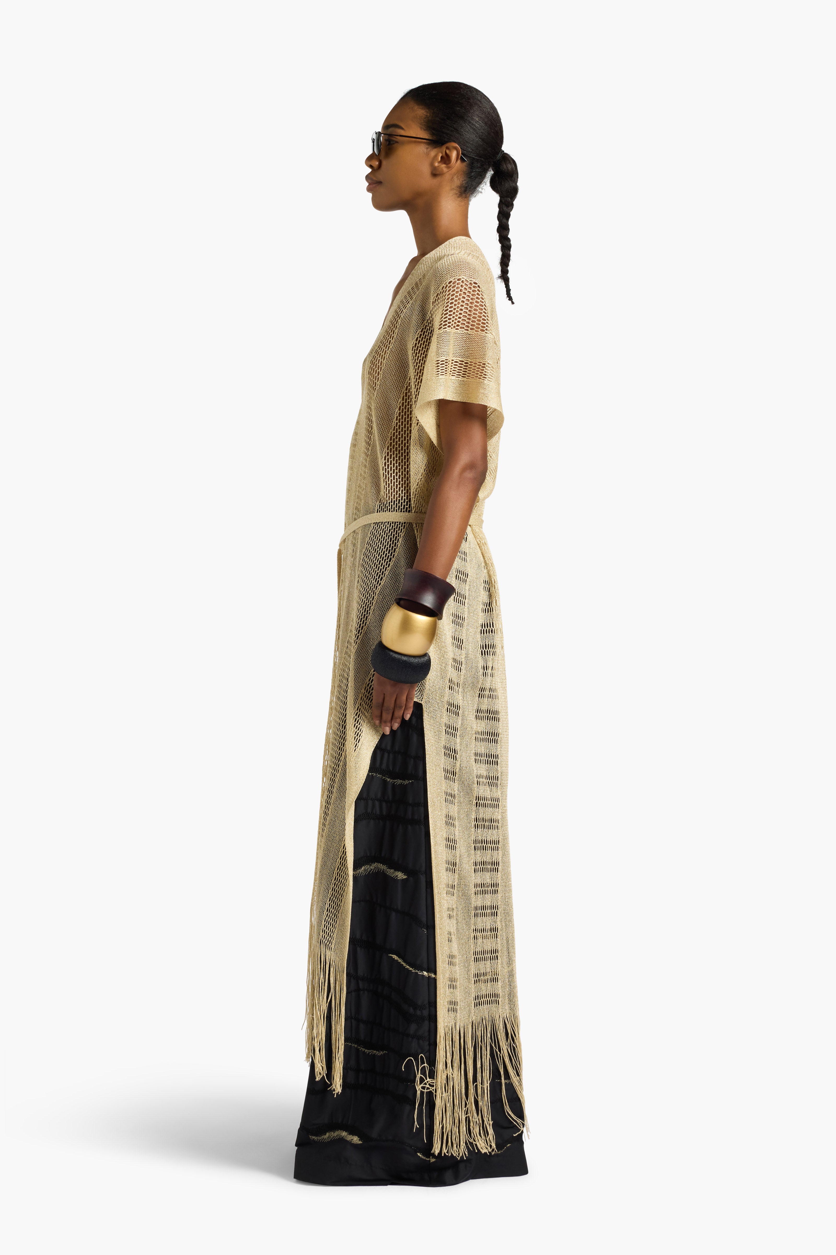 Liviana Conti Cintia caftan long doré à franges
