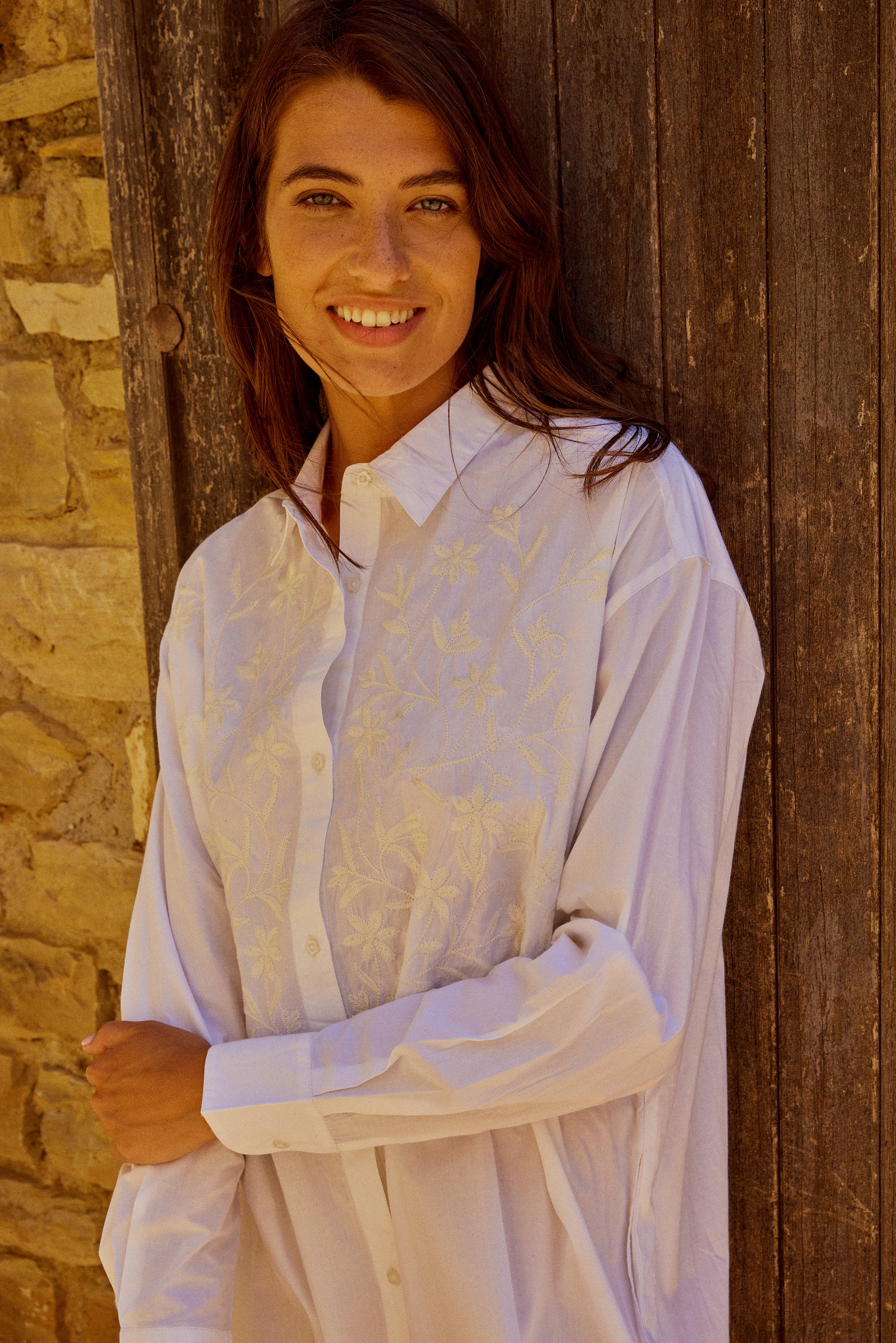 Chicosoleil Vivienne robe tunique blanc coton broderies