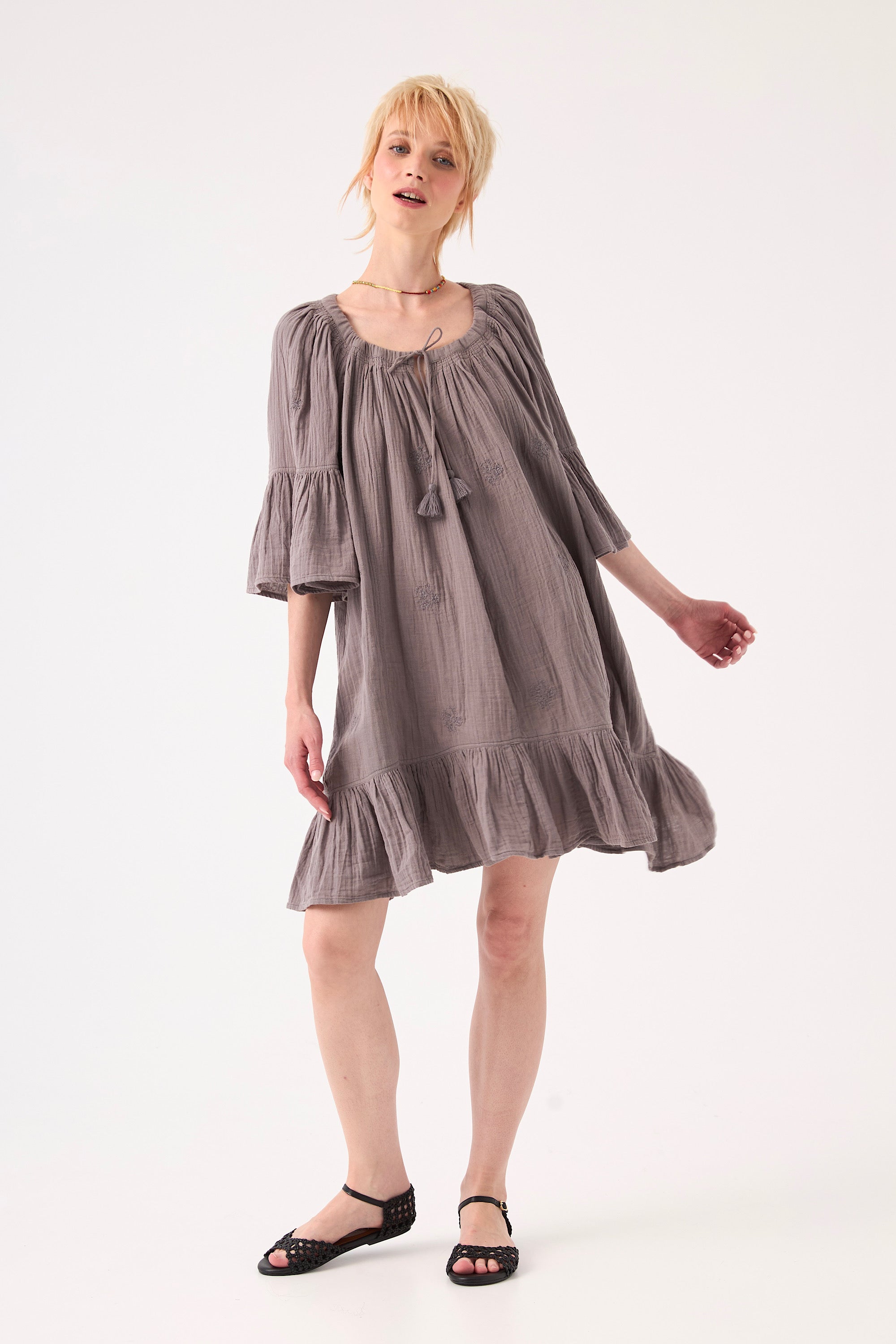 CHICOSOLEIL FAYE Robe Courte Gris Gaze Coton